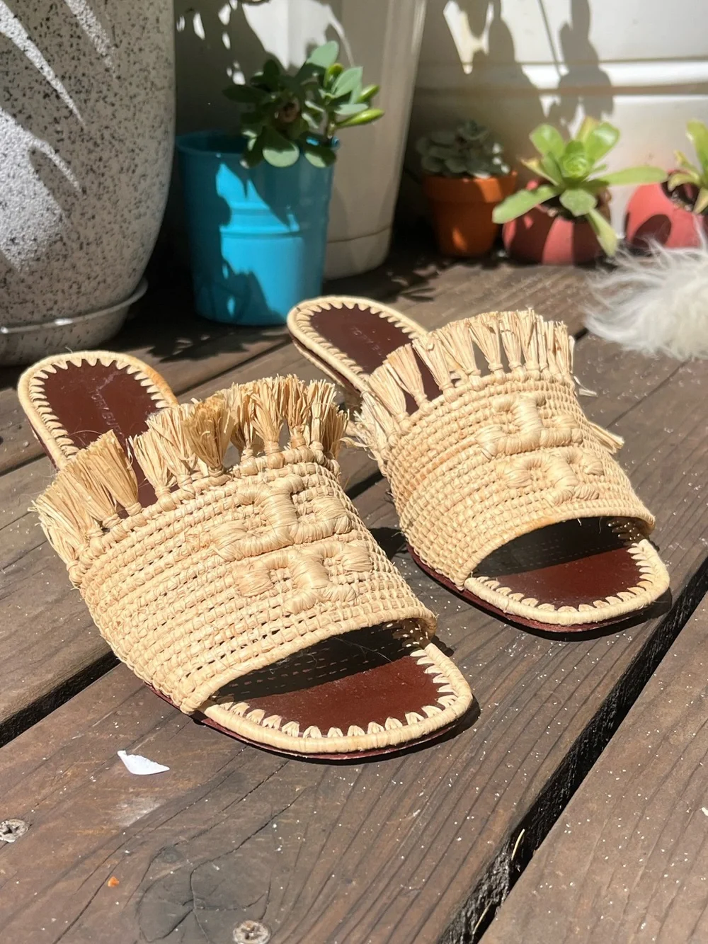 Tory Burch - Natural Raffia Slide Sandals with low heel